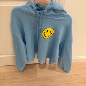 Aviator Nation Light Blue Hoodie with Yellow Smiley